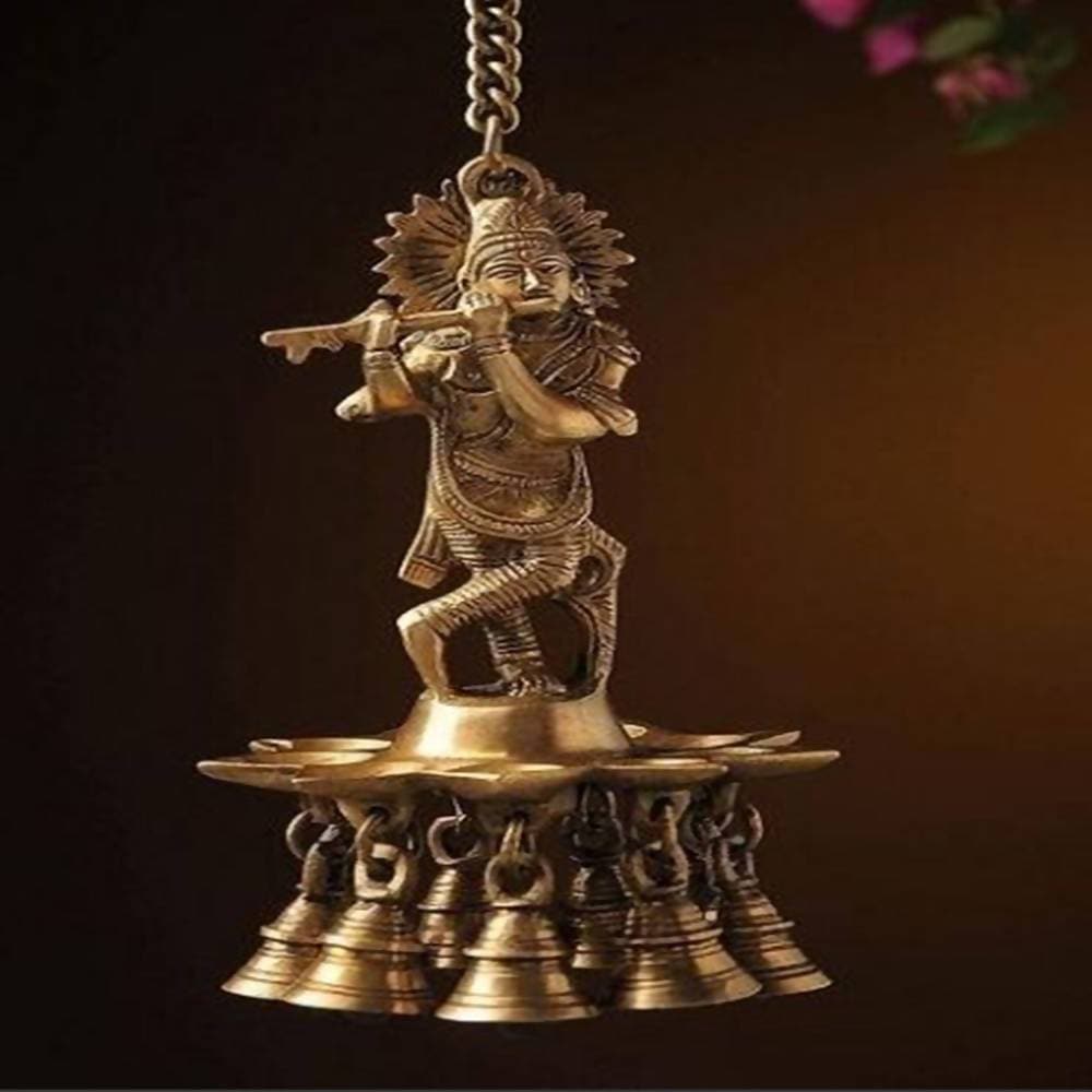 Puja N Pujari Krishna Hanging Diya with Bells For Pooja Room | Grocsy