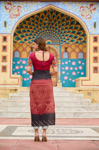 Vastranavya Maroon Navratri Special Kutchi Gamthi Work with Printed Kurti | Grocsy