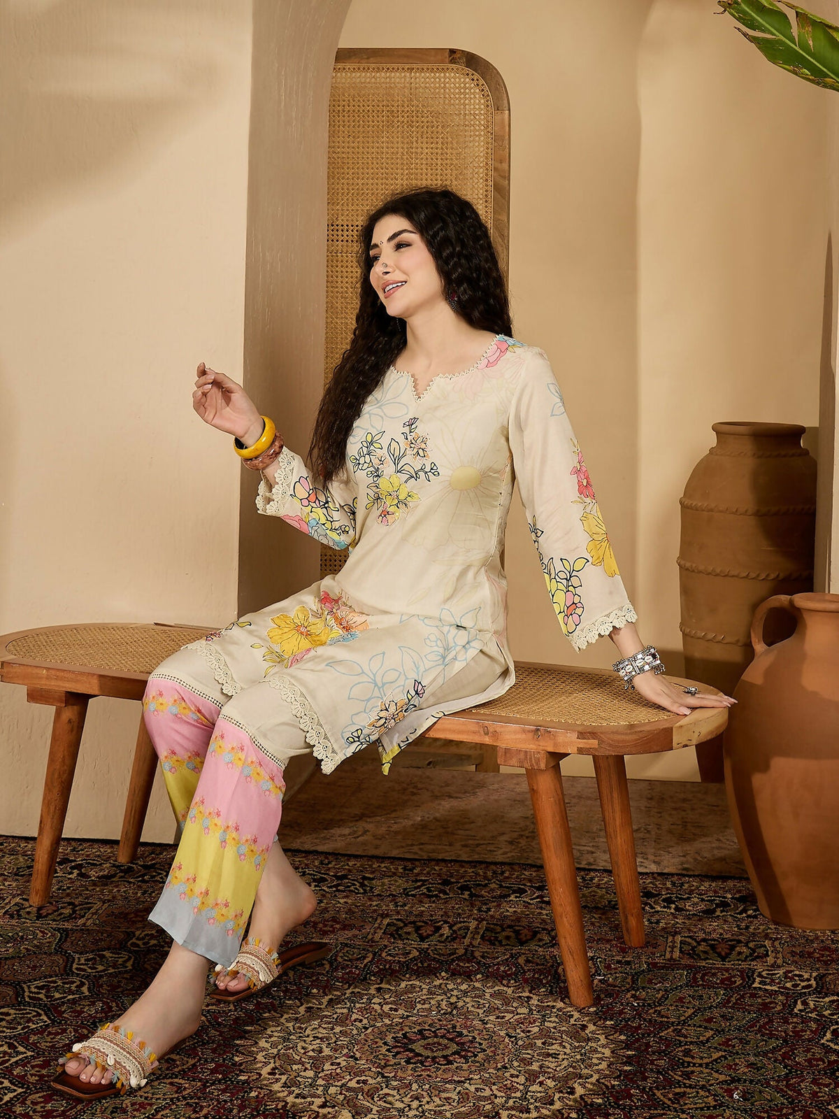 Joban Fashion Printed Cream Pure Cotton Cord Set | Grocsy
