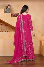 Teeya Creation Pink Color Faux Georgette Embroidery Work Wedding Wear Palazzo Set | Grocsy