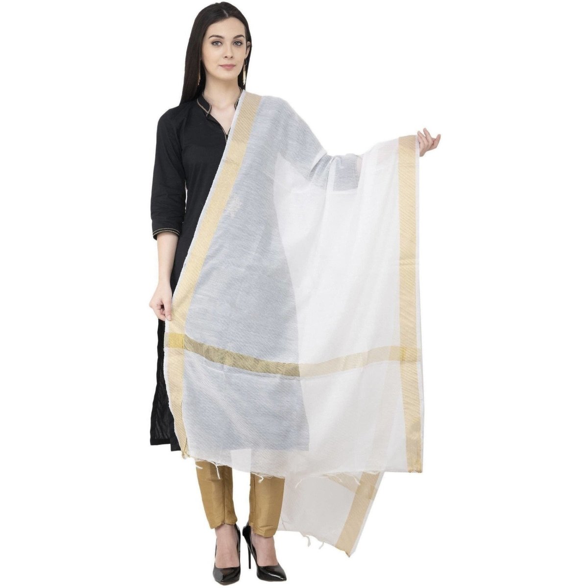 A R Silk Chanderi Crush Crush Design White Color Dupatta or Chunni | Grocsy