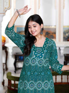 Miravan Women's Cotton Green Floral Printed Straight Pakistani Style Kurta And Palazzo Set | Grocsy