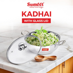 Sumeet Stainless Steel Induction Bottom Kadhai with Glass Lid | Grocsy