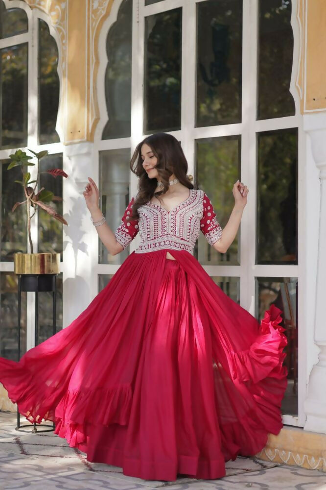 Vastranavya Turquoise Star Georgette with Embroidery Beads Sequins Work Fancy Kurti & Lehenga | Grocsy