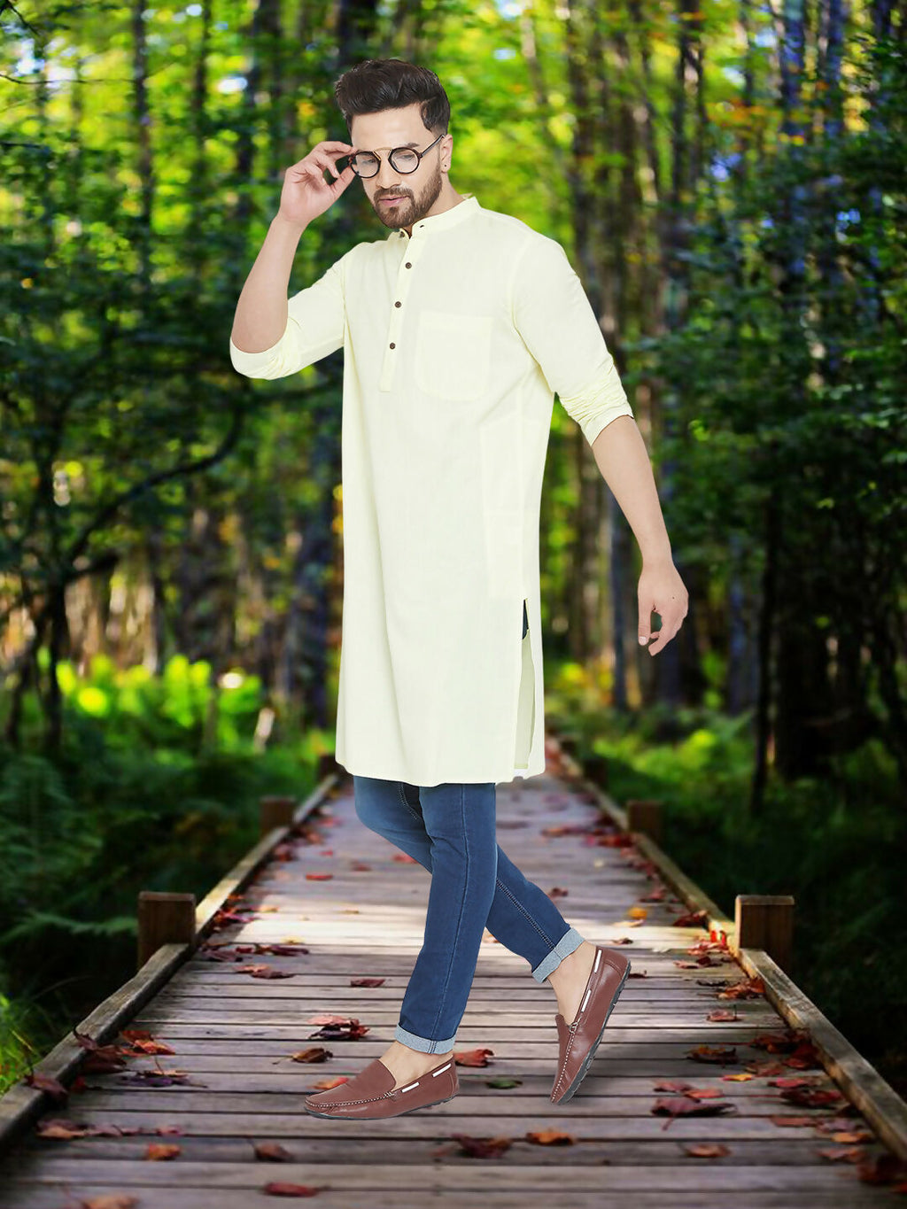 Even Apparels Men's Pure Cotton Yellow Kurta | Grocsy