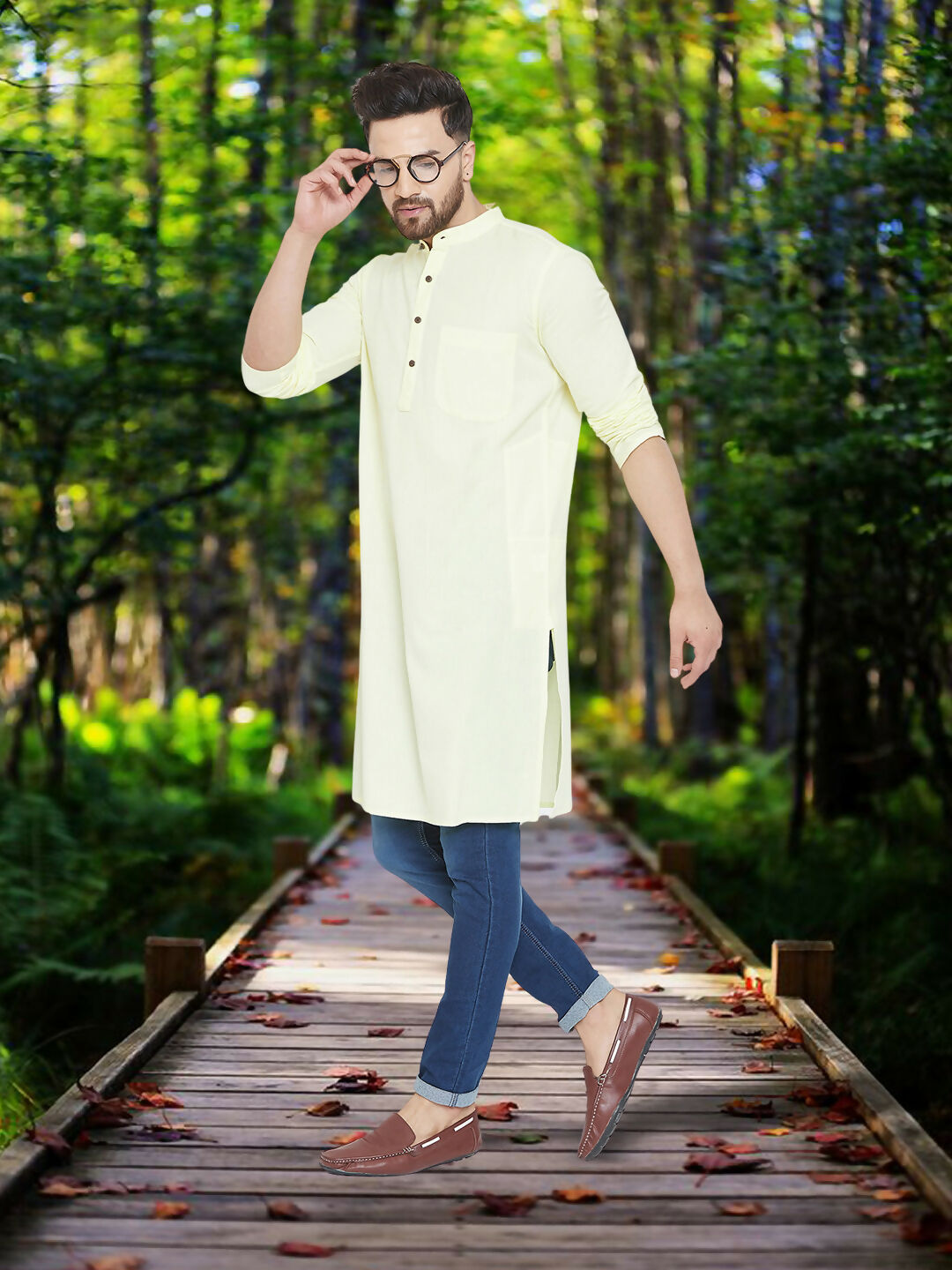 Even Apparels Men's Pure Cotton Yellow Kurta | Grocsy
