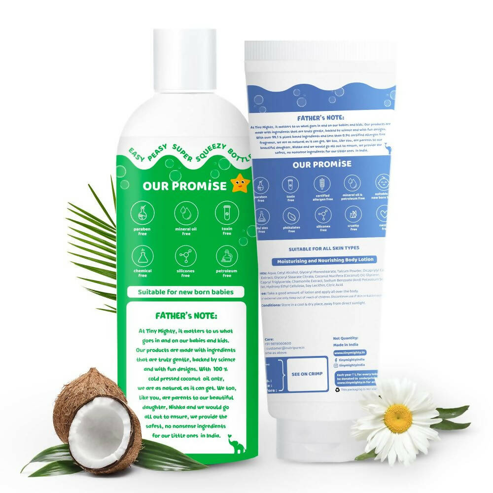 Tiny Mighty Baby Body Lotion And Massage Oil Combo | Grocsy