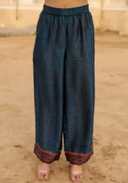 Juniper Women's The Swarn Blue Ethnic Motif Printed Satin Kurta Pant And Dupatta With Zari & Mirror Work | Grocsy