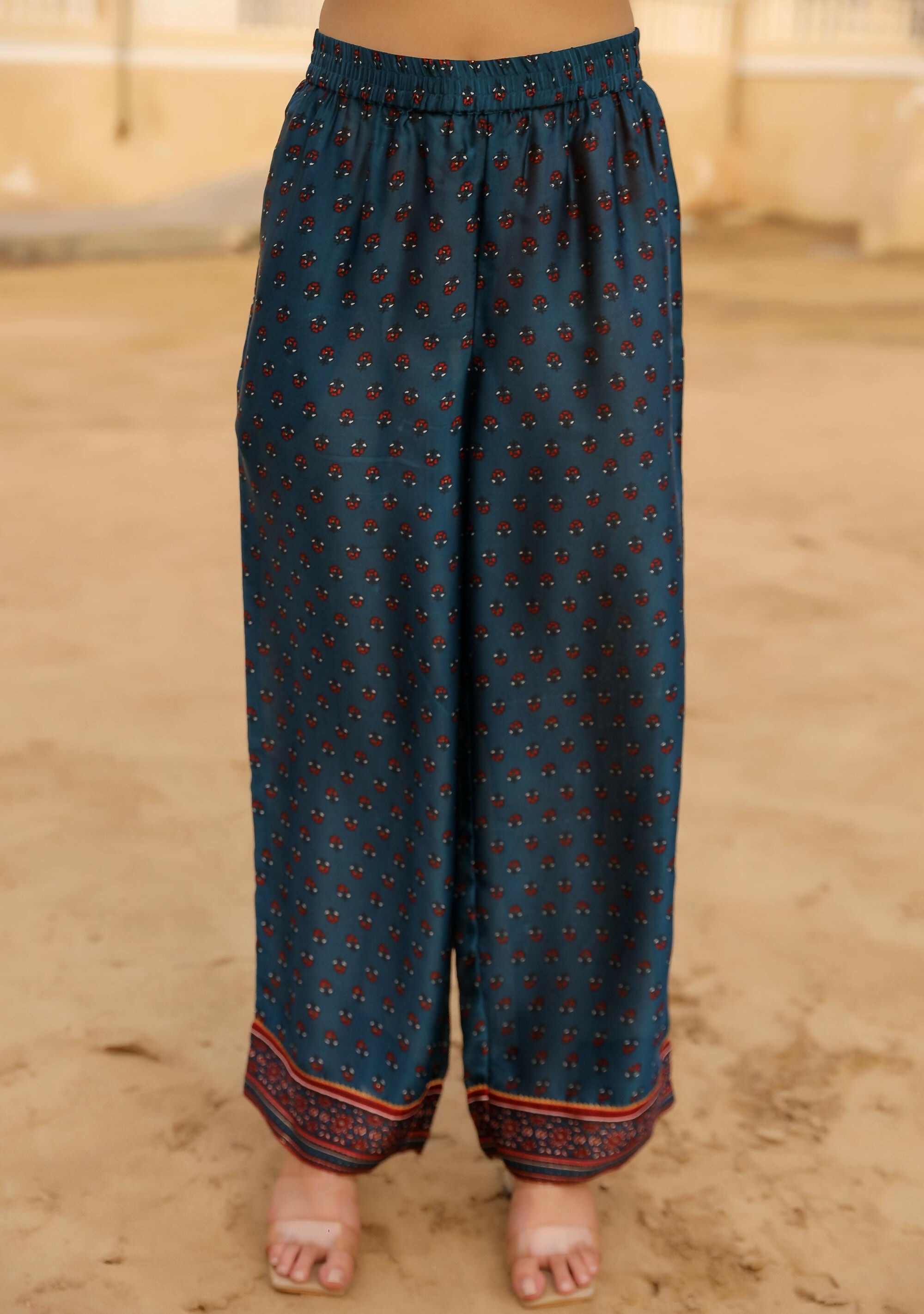 Juniper Women's The Swarn Blue Ethnic Motif Printed Satin Kurta Pant And Dupatta With Zari & Mirror Work | Grocsy