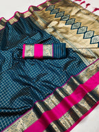 Arfa Fashion House Blue Soft Silk Chex Design All Over The Saree Saree | Grocsy
