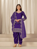 Anaita Purple Roman Silk Stitched Suit with Embroidery & Real Mirror Work | Grocsy