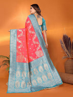 Joban Fashion Banarasi Tomato Red Woven Soft Silk Saree | Grocsy
