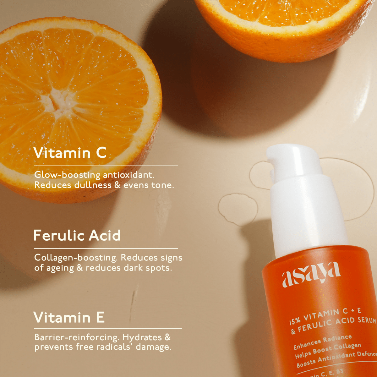 Asaya 15% Vitamin C + E Serum For Face With Ferulic Acid Brightening Serum & Skin Collagen Booster | Grocsy