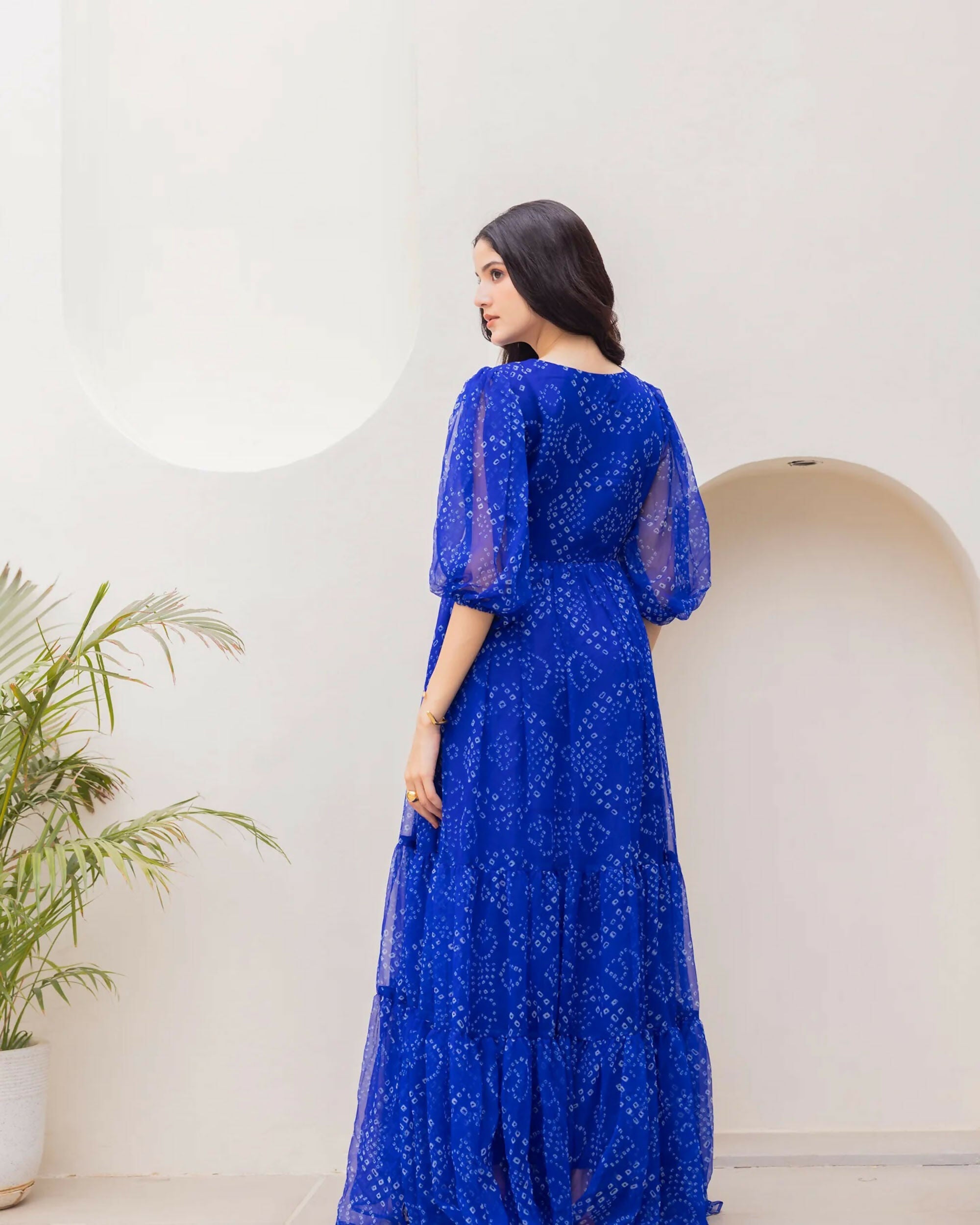 Aayaa Designer crape hand work Multi indo western - Blue | Grocsy