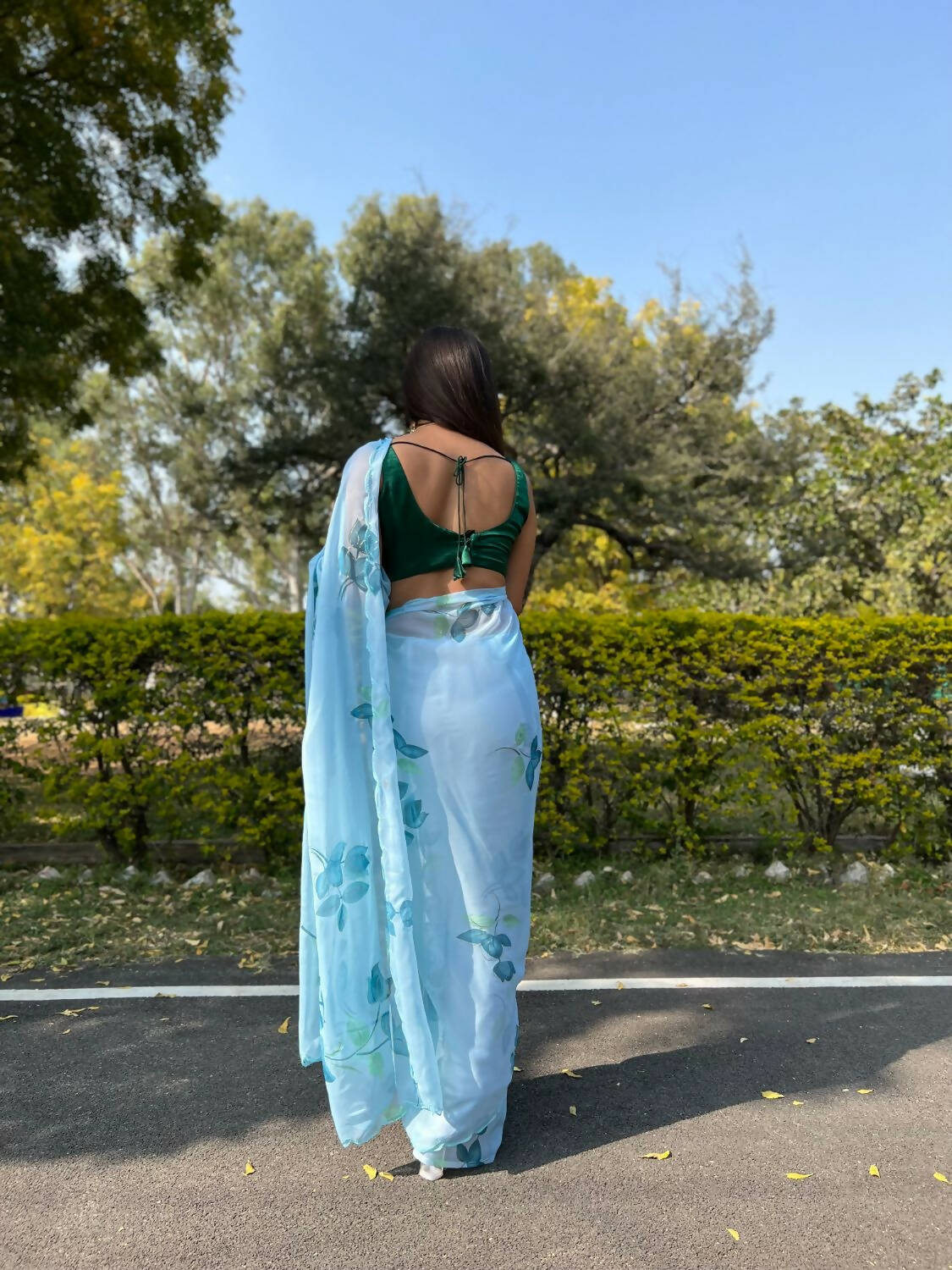 Vamsee Sky Blue Chiffon Designer Saree | Grocsy