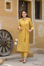 Jyoti Fashion Women's Mustard Pure Muslin Heavy Digital Printed Kurta Pant Set | Grocsy