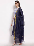 Myshka Women's Blue Cotton 3/4 Sleeve Mandarin Collar Printed Casual Kurta Pant Dupatta Set | Grocsy