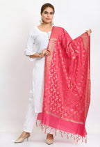 Mominos Fashion Moeza Women's Banarsi Silk Floral Woven Design Pink Dupatta | Grocsy