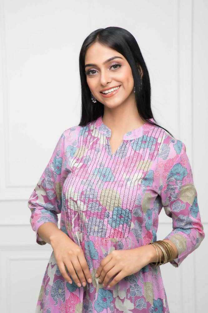 Myshka Women Multi Floral Rayon A-Line Round Neck Kurtas | Grocsy