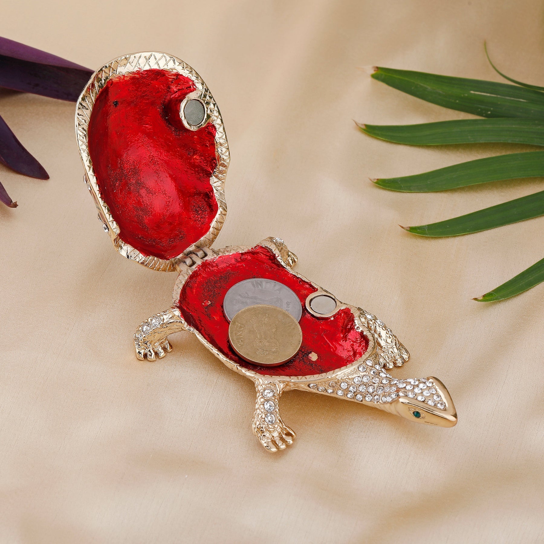 Estele Gold-Polished Deliberate Tortoise Idol with multi-color Stone Type:Enamel for Home/Car decor | Grocsy