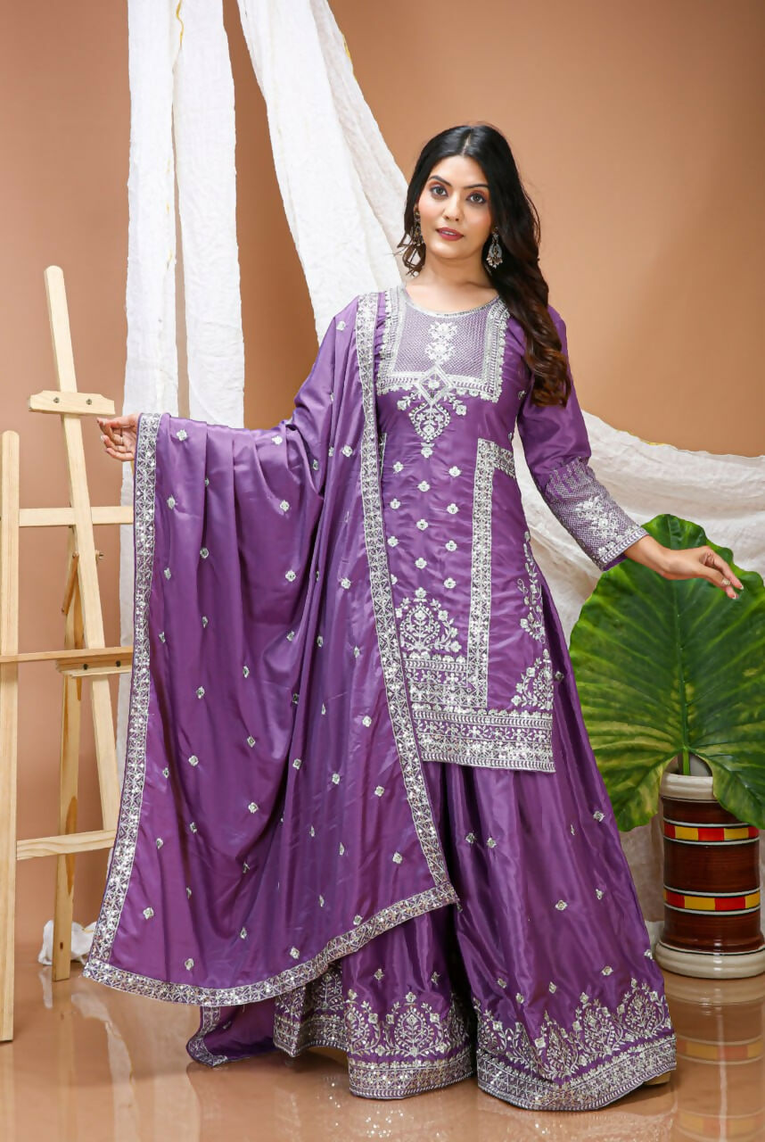Teeya Creation Lavender Color Natural Crepe Silk Wedding Wear Trending Salwar Suit | Grocsy