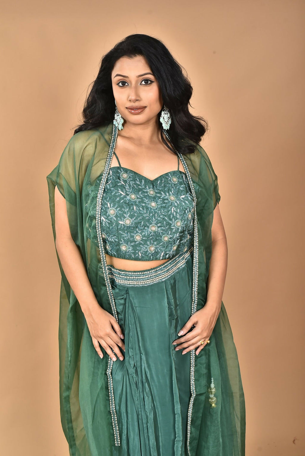Morchari Women Hand Embroidery Crop Top-Green | Grocsy