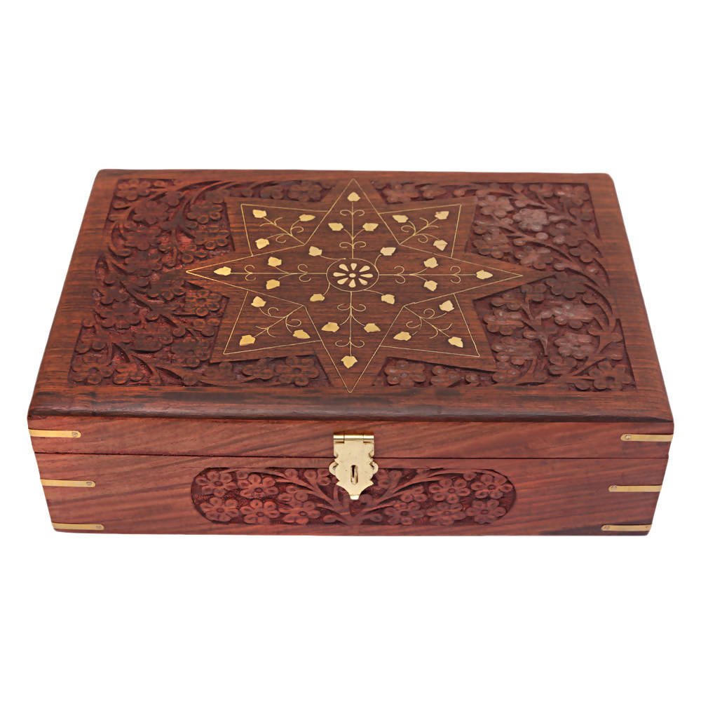 Nizalia Carved Motif Of Flora Handmade Beautiful Jewellery Box With Mirror | Grocsy