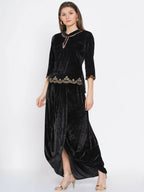 Women Republic Black Velvet Embroiderd Koti With Dhoti Pants | Grocsy