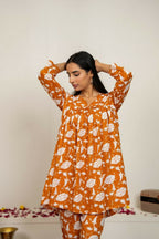Joban Fashion Peach Hand Block Print Cotton Kurta Set | Grocsy