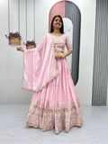 Teeya Creation Baby Pink Color Chinon Silk Embroidery Work Fully Stitched Lehenga Choli | Grocsy