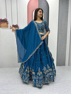 Teeya Creation Blue Color Chinon Silk Embroidery Work Fully Stitched Lehenga Choli | Grocsy