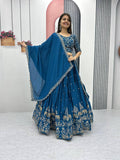 Teeya Creation Blue Color Chinon Silk Embroidery Work Fully Stitched Lehenga Choli | Grocsy