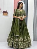 Teeya Creation Green Color Chinon Silk Embroidery Work Fully Stitched Lehenga Choli | Grocsy