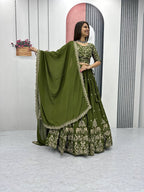 Teeya Creation Green Color Chinon Silk Embroidery Work Fully Stitched Lehenga Choli | Grocsy