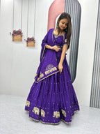 Teeya Creation Purple Color Chinon Silk Embroidery Work Fully Stitched Lehenga Choli | Grocsy