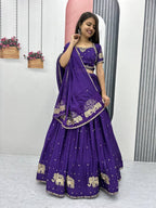 Teeya Creation Purple Color Chinon Silk Embroidery Work Fully Stitched Lehenga Choli | Grocsy