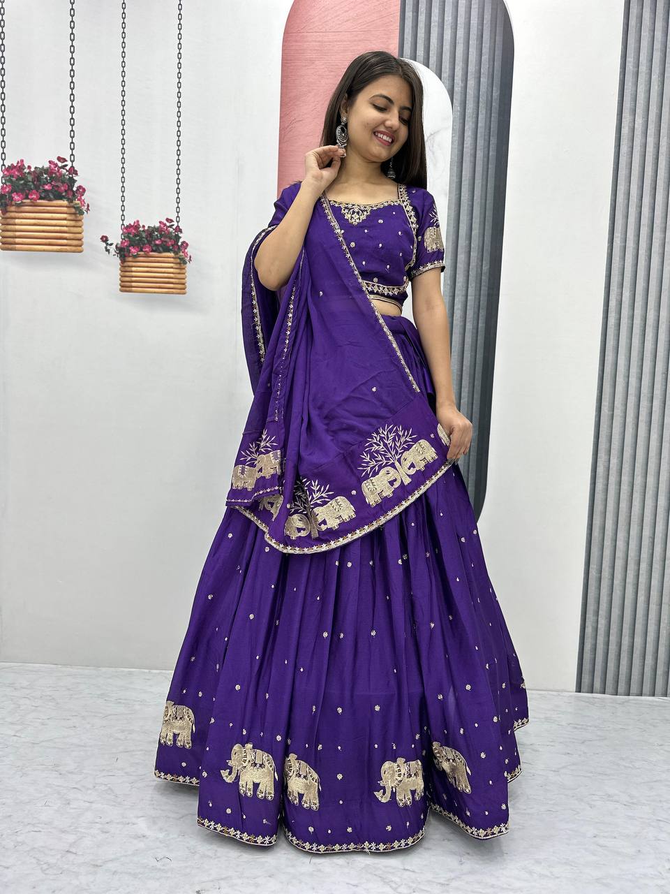 Teeya Creation Purple Color Chinon Silk Embroidery Work Fully Stitched Lehenga Choli | Grocsy