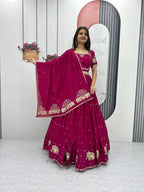 Teeya Creation Rani Color Chinon Silk Embroidery Work Fully Stitched Lehenga Choli | Grocsy
