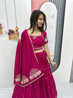 Teeya Creation Rani Color Chinon Silk Embroidery Work Fully Stitched Lehenga Choli | Grocsy