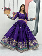 Teeya Creation Purple Color Chinon Silk Embroidery Work Fully Stitched Lehenga Choli | Grocsy