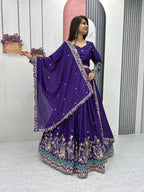 Teeya Creation Purple Color Chinon Silk Embroidery Work Fully Stitched Lehenga Choli | Grocsy