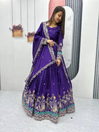 Teeya Creation Purple Color Chinon Silk Embroidery Work Fully Stitched Lehenga Choli | Grocsy