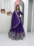 Teeya Creation Purple Color Chinon Silk Embroidery Work Fully Stitched Lehenga Choli | Grocsy