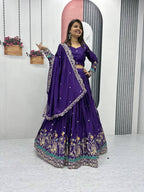Teeya Creation Purple Color Chinon Silk Embroidery Work Fully Stitched Lehenga Choli | Grocsy