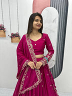 Teeya Creation Rani Color Chinon Silk Embroidery Work Fully Stitched Lehenga Choli | Grocsy