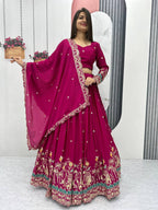 Teeya Creation Rani Color Chinon Silk Embroidery Work Fully Stitched Lehenga Choli | Grocsy