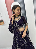 Teeya Creation Dark Purple Color Faux Georgette Embroidery Work Fully Stitched Lehenga Choli | Grocsy