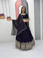 Teeya Creation Dark Purple Color Faux Georgette Embroidery Work Fully Stitched Lehenga Choli | Grocsy