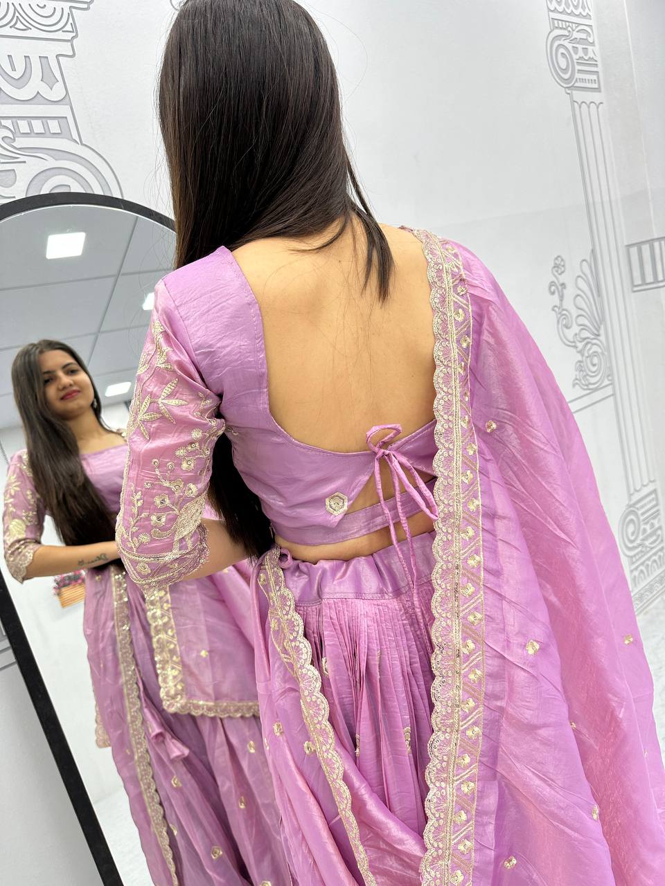 Teeya Creation Lite Purple Color Gold Crush Embroidery Work Fully Stitched Lehenga Choli | Grocsy