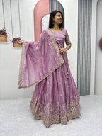 Teeya Creation Lite Purple Color Gold Crush Embroidery Work Fully Stitched Lehenga Choli | Grocsy